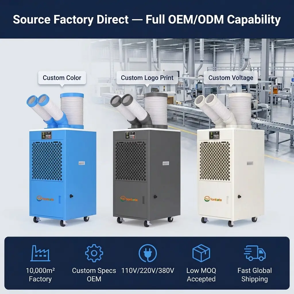 OEM/ODM Bộ phận AC công nghiệp di động Bánh xe kho Máy chủ Phòng khẩn cấp Máy làm mát tạm thời