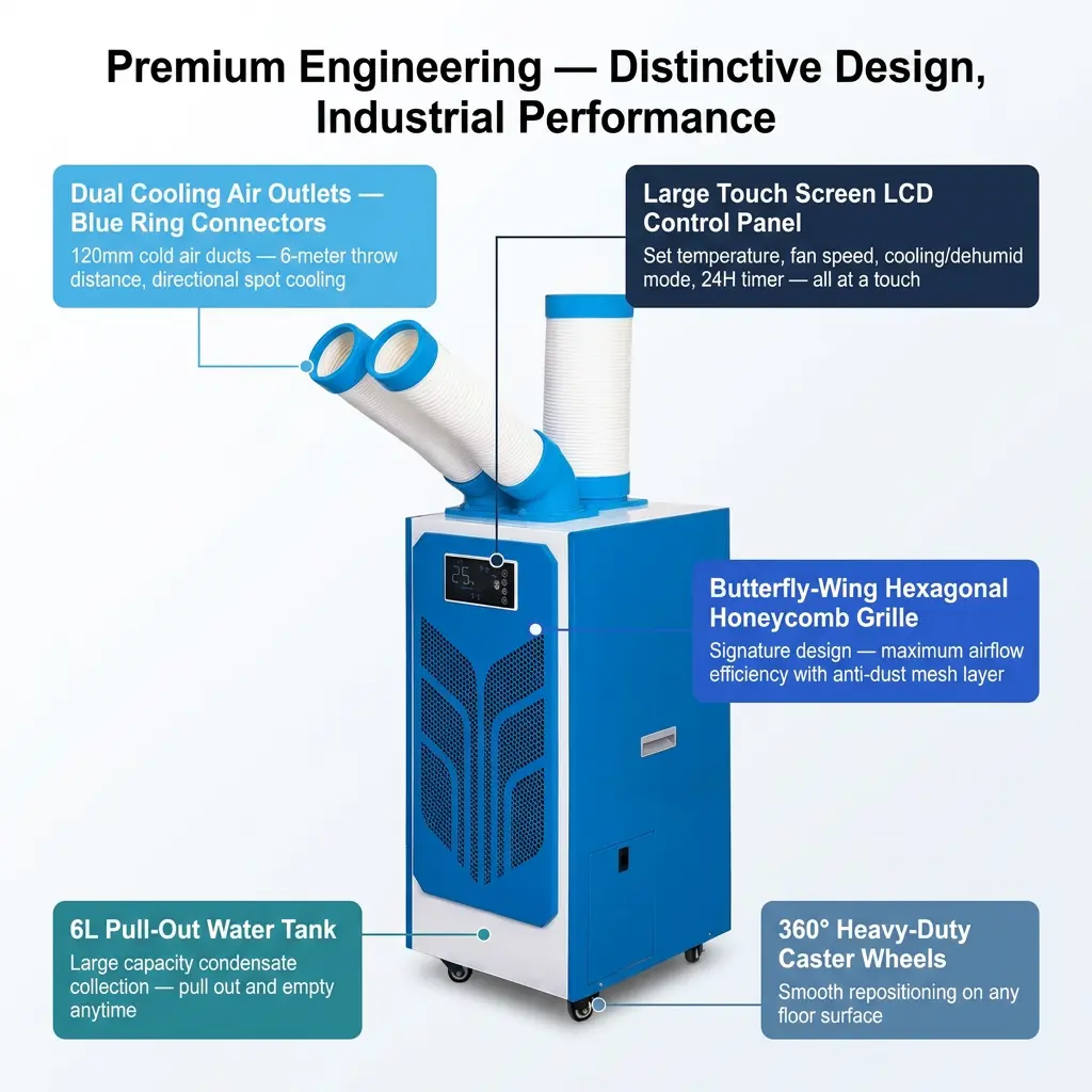 Tùy chỉnh cánh bướm lục giác tổ ong hẹn giờ 24 giờ làm mát tại chỗ AC công nghiệp di động với lều sự kiện ngoài trời Tùy chỉnh cánh bướm lục giác tổ ong hẹn giờ 24 giờ làm mát tại chỗ AC công nghiệp di động với lều sự kiện ngoài trời
