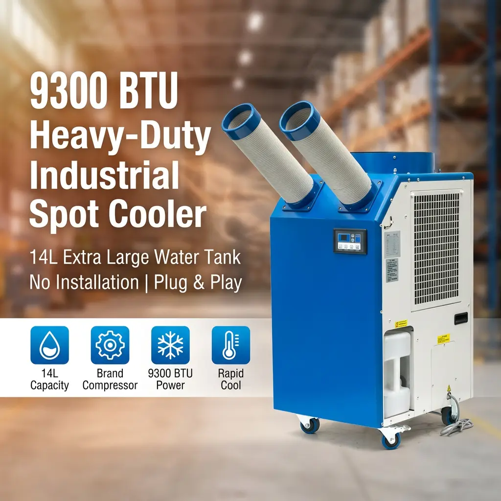 OEM 14L Bồn chứa lớn Công suất 2700W Máy nén quay 9300BTU Máy làm mát điểm di động Máy điều hòa không khí công nghiệp cho xưởng OEM 14L Bồn chứa lớn Công suất 2700W Máy nén quay 9300BTU Máy làm mát điểm di động Máy điều hòa không khí công nghiệp cho xưởng